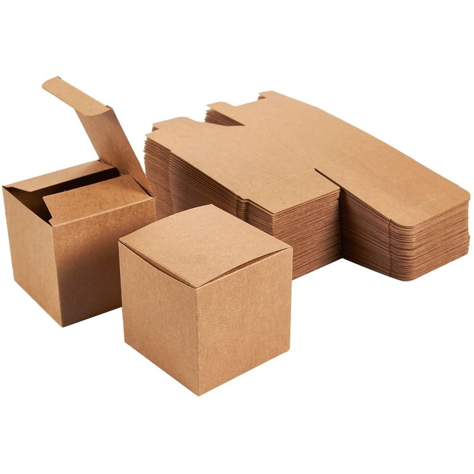 Premium Kraft Gift Boxes 50 Pack 3 x 3 x 3 inches Brown Paper Gift Boxes  with Lids for Gifts, Cupcake Boxes and Crafting, Easy Assemble Boxes